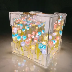 Creative Room Decor Infinite Tulip Mirror Night Light Handmade DIY Tulip Lamp Artificial Magic Square Tulip Flower Lamp