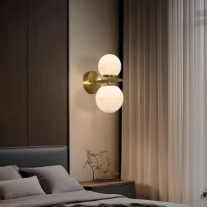 Creative Spherical Marble Beige Decorative Copper LED Wall Lamps Modern Minimalist Villa Bedroom Corridor Lighting