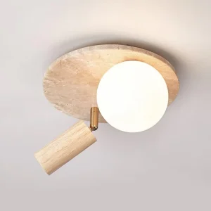 Creative Travertine Plate Ceiling Lamp Glass Ball Adjustable Spot Wall Lamp Dual Lights for Home Corridor Stairs