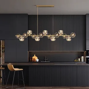 Crystal Ball Gold Black Body Dining Pendant Light Nordic Luxury Long Copper Light Modern Minimalist Chandelier