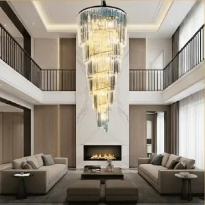 Crystal Chandelier Lamp Long Cascading Staircase Chandelier Custom Hanging Lamp for Duplex Mansion Living Room