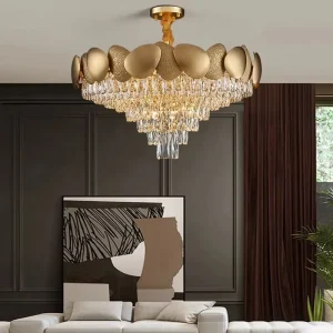 Crystal Chandelier Luxury Pendant Lamp Home Office Living Room Bedroom Decor Modern Gold Adjustable Height Dimmable Hanging