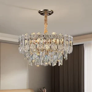Crystal Classic Villa Whole House Iron Chandelier Livingroom Hotel Lobby Modern Pendant Lamp Adjustable Height LED Gold