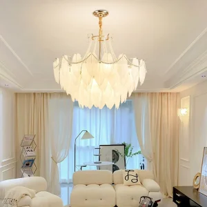 Crystal Glass Chandelier Modern Feather Pendant Light for Bedroom Living Room