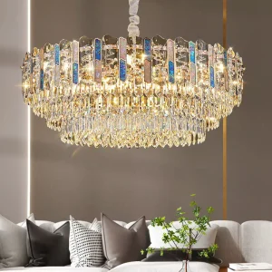 Crystal Oval Long High Indoor Circle Decorative Ceiling Chandelier Hanging Lamp Modern Luxury Pendant Light