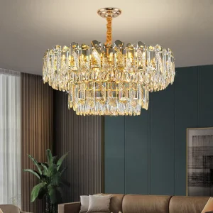 Crystal Pendant Chandelier Adjustable Dimmable LED Ceiling Lamp for Dining Room Living Room