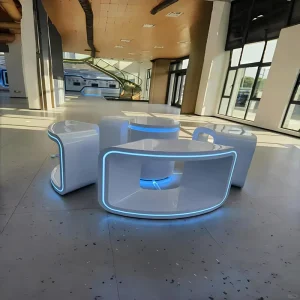 Curved LED Reception Desk Acrylic Material Hotel Lobby Front Desk Factory Custom