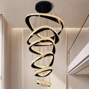 Custom 6 Rings Pendant Light for Villa Staircase Modern Luxury Hotel Duplex Building Spiral Crystal Chandelier