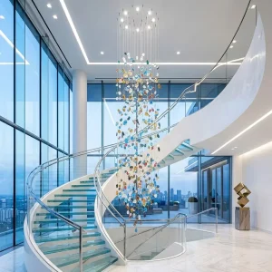 Custom Aesthetic Colorful Stone Pendant Art Glass Chandeliers Hotel Lobby Staircase Hanging Light