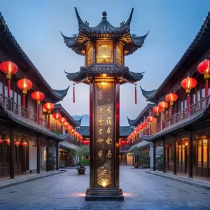Custom Ancient Architecture Sculpture Antique Bollard Lamp Chinese Style Adjustable Outdoor Waterproof Led Landscape Lighting