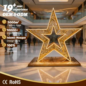 Custom Any Size Floor Lamp 3D Moon Stars Ramadan LED Motif Decorations Lights for Shopping Mall