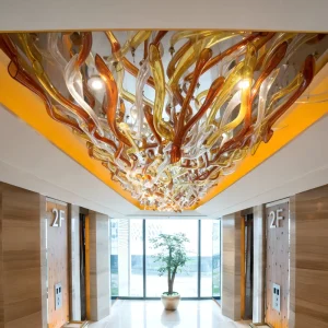 Custom Art Installation Hand Blown Glass Chandelier Modern Twisted LED Dimmable Metal Frame Universal Voltage Ceiling Light