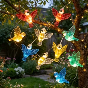 Custom Bird themed Solar LED Garden Lights Copper Wire String IP65 Outdoor Warm White Small High Brightness 360 Beam Angle