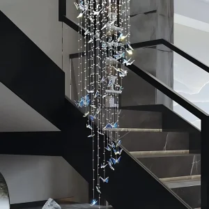 Custom Butterfly Rotating Crystal Chandelier Stainless Steel LED Anti-glare Hanging Pendant Light for Living Room