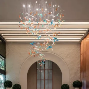 Custom Colorful Hand Blow Glass Pendant Lights Luxury Foyer Chandelier Lamp