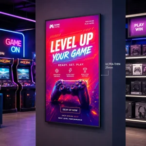 Custom Decorative Light Box with Tempered Glass Slim Frame for Gaming Arcade Retail Display Manufacturer