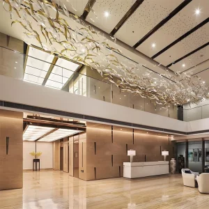 Custom Design Adjustable Height Long Glass Pendant Chandelier Modern LED Indoor Ceiling Decorative Light for Hotel Lobby Villa