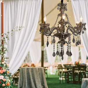 Custom Design Candle Smokey Grey Glass Crystal Chandelier Wedding Party Dining Table Banquet Hanging Lamp with E14 Socket