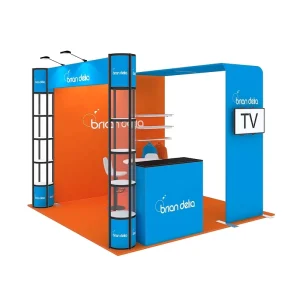 Custom Design Dye Sublimation Modular Lightweight Spiral Tower LED Backlit Expo Display Showcase 10x10ft Trade Show Booth