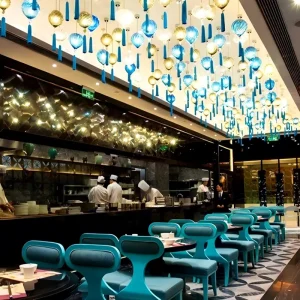 Custom Design Glass Lantern Pendant Chandelier Light Restaurant Ceiling Blue Light