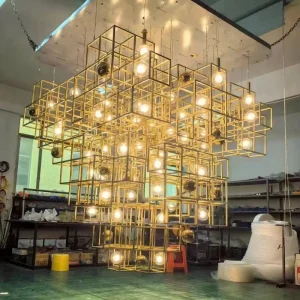 Custom Designer Art Decor Gold LED Chandeliers for Hotel Lobby Hall Hospitality Spaces with Middle Size