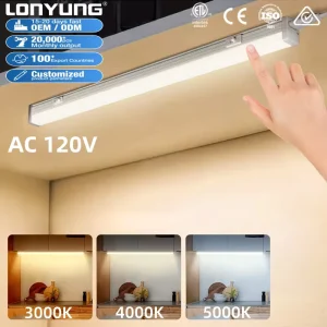 Custom ETL Kitchen Counter Wardrobe LED Under Cabinet Light 60cm 2ft 7W 3CCT Dimmable Linkable Closet Lamp with US Plug