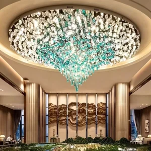 Custom Engineering Crystal Natural Stone LED Pendant Chandelier for Hotel Lobby Banquet Hall Real Estate Sales Center