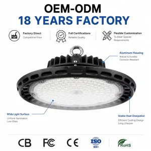 Custom Factory Direct Aluminum 150lm/W IP54 SMD3030 UFO for High Bay Light with 5-Year Warranty for Commercial Industrial Use