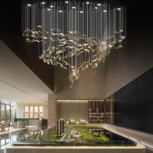 Custom Fallen Leaves Big Luxury Long Lobby Villa Hotel Project Unique Design Chandelier Pendant