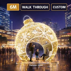 Custom Giant Walk Through Christmas Ornament Ball Outdoor 3D LED Motif Light for Shopping Mall Plaza Decoration