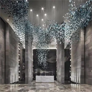 Custom Glass Diamond Pendant Chandelier Light for Luxury Duplex Decoration