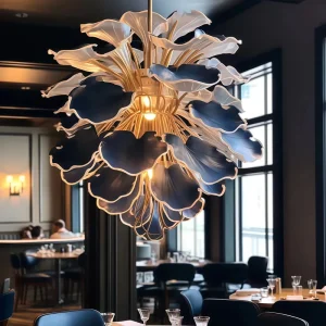 Custom Glass Flower Chandelier Stainless Steel LED Pendant Lighting Adjustable Height Dimmable for Hotel Villa