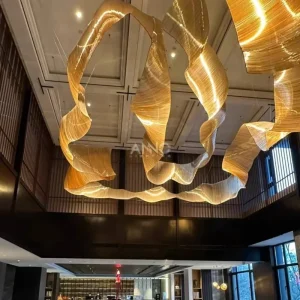 Custom Gold Ribbon Chandelier Modern LED Pendant Light for Hotel Lobby Villa Sales Center Project Lighting