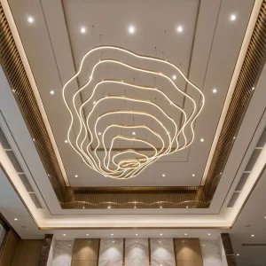 Custom Hotel Large Gold Rounded Long Ceiling Luxury Hanging Pendant Lighting Led Staircase Modern Crystal Decorative Chandelier