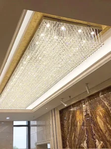 Custom Hotel Rectangular Multi Layer Crystal Ceiling Light Large Luxury Chandeliers Modern Remote Control Ceiling Lamp