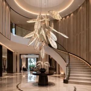 Custom Indoor Project Chandelier Banquet Hall Lighting Creative Glass Leaf Pendant Light