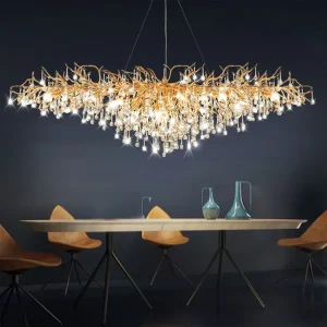 Custom Interior Decor LED Lamp Water Drop Gold Modern Crystal Chandeliers Pendant Light for Living Room Staircase
