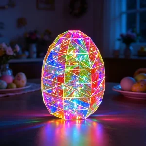 Custom Iridescent Light Easter Egg Decor LED Prismatic Holographic Luminous Tabletop Centerpiece Party Supplies USB Powered