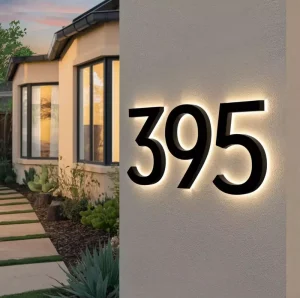 Custom LED Illuminated 12V Metal Stainless Steel Modern Office Hotels Apartment Door Address House Numbers Sign with Light