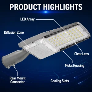 Custom LED Street Lights Outdoor 100W 150W 200W High Power Road Lamp IP65 Wide Beam Angle for University Campus Bus Stations