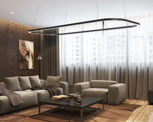 Custom Lamp Shape Large Curve Linear Light Circular Oval Ceiling LED Ring Pendant Light Adjustable Height Voice Chandelier