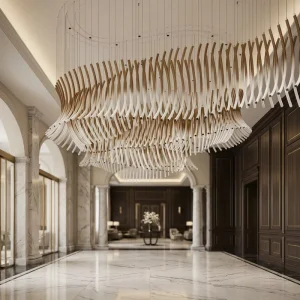 Custom Large Glass Chandelier for Hotel Lobby 3D CAD Drawing Support Modern Crystal Pendant Light for Banquet Hall Project