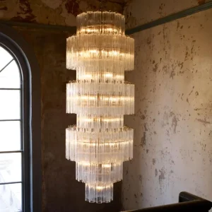 Custom Large Italian Design Foyer Luxury Glass Long Chandelier Hand Blown Art Glass Tube Chandelier for Hotel Staircase Hallway