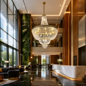 Custom Large K9 Crystal Chandelier with LED Design for Hotel Lobby Grand Foyer and High Ceiling Hospitality Projects