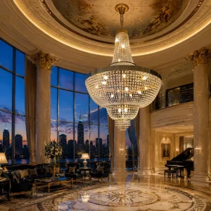 Custom Large Long Crystal Chandelier with LED and Adjustable Height for 5 Star Hotel Lobby and Grand Foyer Hospitality Projects