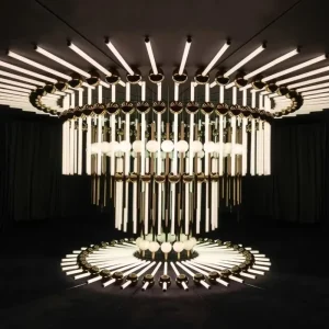 Custom Large Luxury LED Ceiling Chandelier for Hotel Banquet Hall Top Beam Angle Crystal Rod Pendant Light for Restaurant ODM