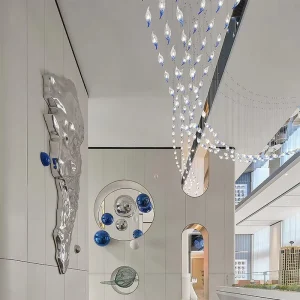 Custom Large Modern Art Chandelier Creative LED Long Rectangle Pendant Light for Hotel Lobby Villa Home Decor Adjustable Height