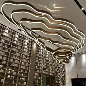 Custom Large Multi Tier Wave Shape LED Ring Chandelier for Hotel Lobby Banquet Hall Hospitality Projects