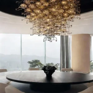 Custom Large Scale LED Light Cube Dandelion Chandelier Hotel Project Lobby Decorative Lighting Custom Made Pendant Lights