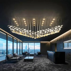 Custom Leaf Shaped Chandelier Light Glass Ceiling Mounted Lamp Hotel Banquet Hall Wedding Decor Pendant Lights